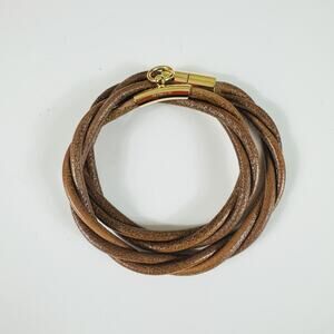 Hermes Brown Leather Wrap Bracelet Gold Hardware Magnetic Clasp Made In France